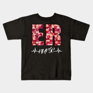 ER Nurse Heartbeat Roses Kids T-Shirt
